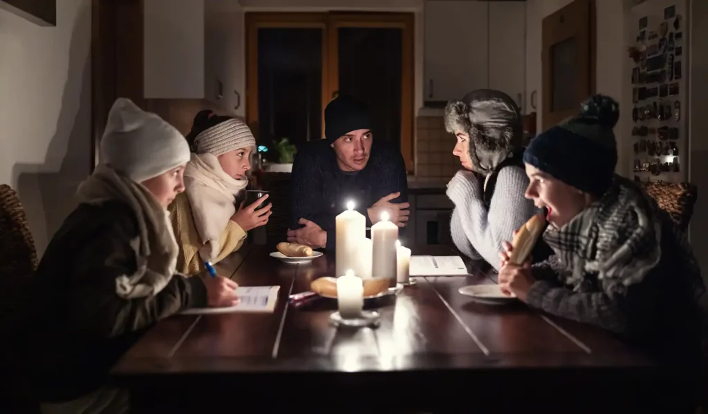 a family warming up together with candles